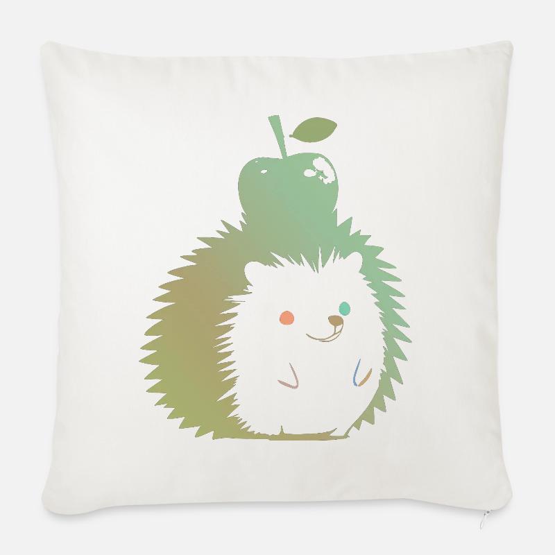 Pastell-Igel mit Apfel - Sofakissen mit Füllung 45 x 45 cm - Naturweiß 