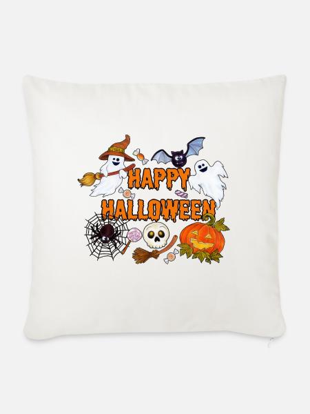 Happy Halloween Gespenster Spinnen und Kürbisse - Sofakissen mit Füllung 45 x 45 cm - Naturweiß