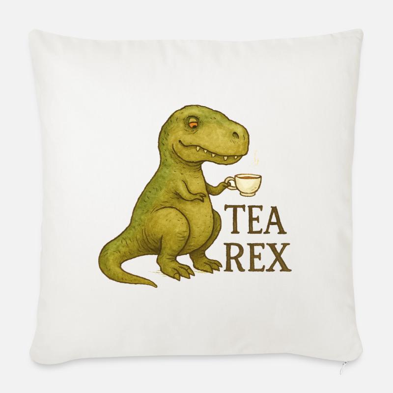 Tea Rex: Aquarell Dino Tea Time - Sofakissen mit Füllung 45 x 45 cm - Naturweiß 