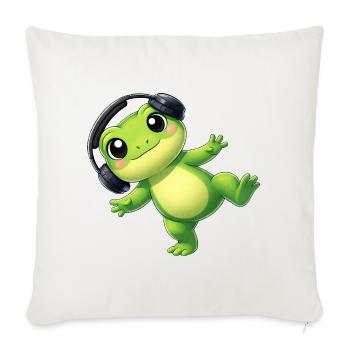 Süßer Frosch Kröte Unke mit Kopfhörern Tanzen Tech - Sofakissen mit Füllung 45 x 45 cm - Naturweiß  - Vorne