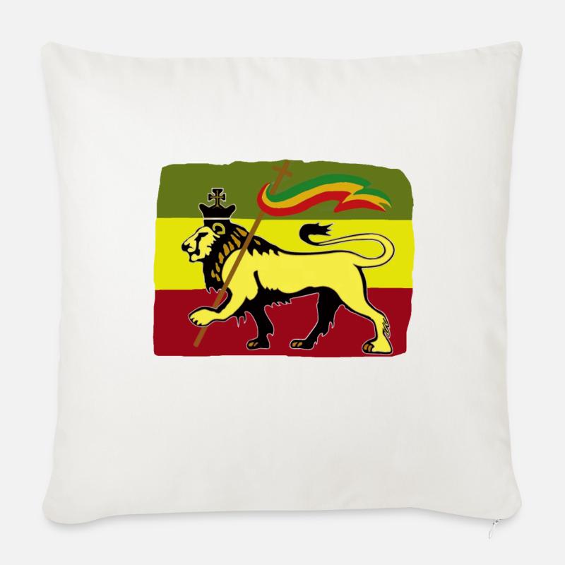 Lion reggae avec drapeau rasta - Coussin et housse de 45 x 45 cm - blanc nature