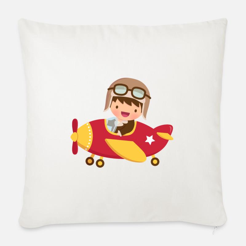 Garçon pilote aviateur mignon - Coussin et housse de 45 x 45 cm - blanc nature
