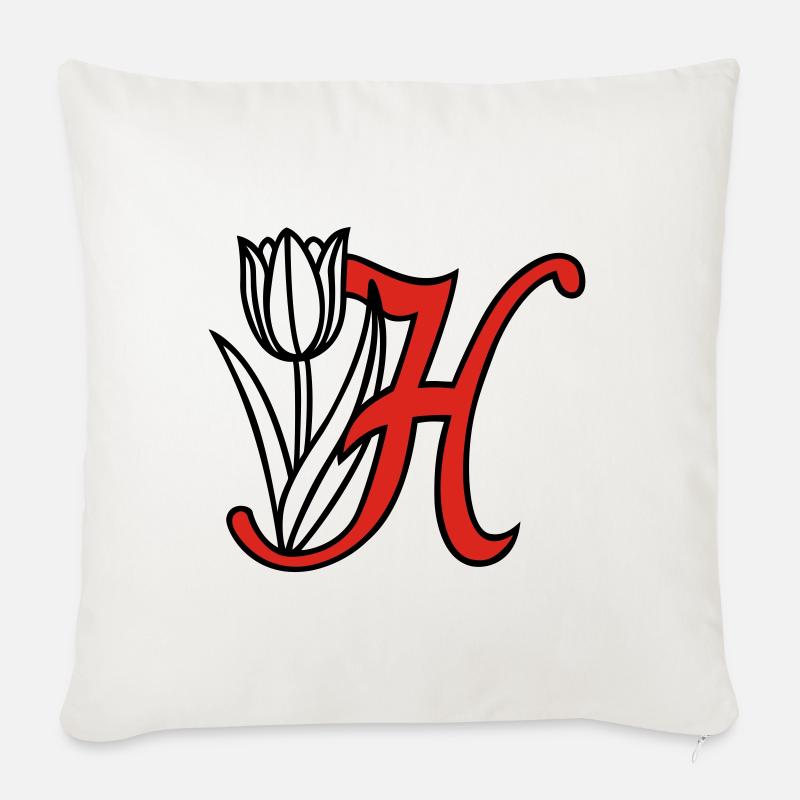 Buchstabe, Initiale, Blume - Sofakissen mit Füllung 45 x 45 cm - Naturweiß 