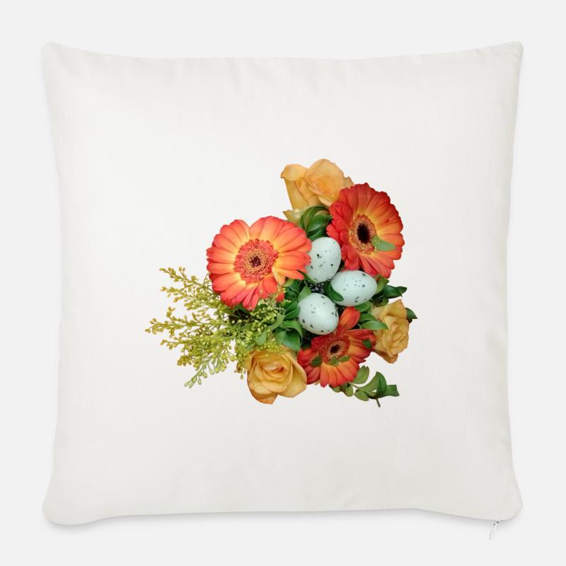 Blumenstrauß mit Ostereier Muster - Sofakissen mit Füllung 45 x 45 cm - Naturweiß