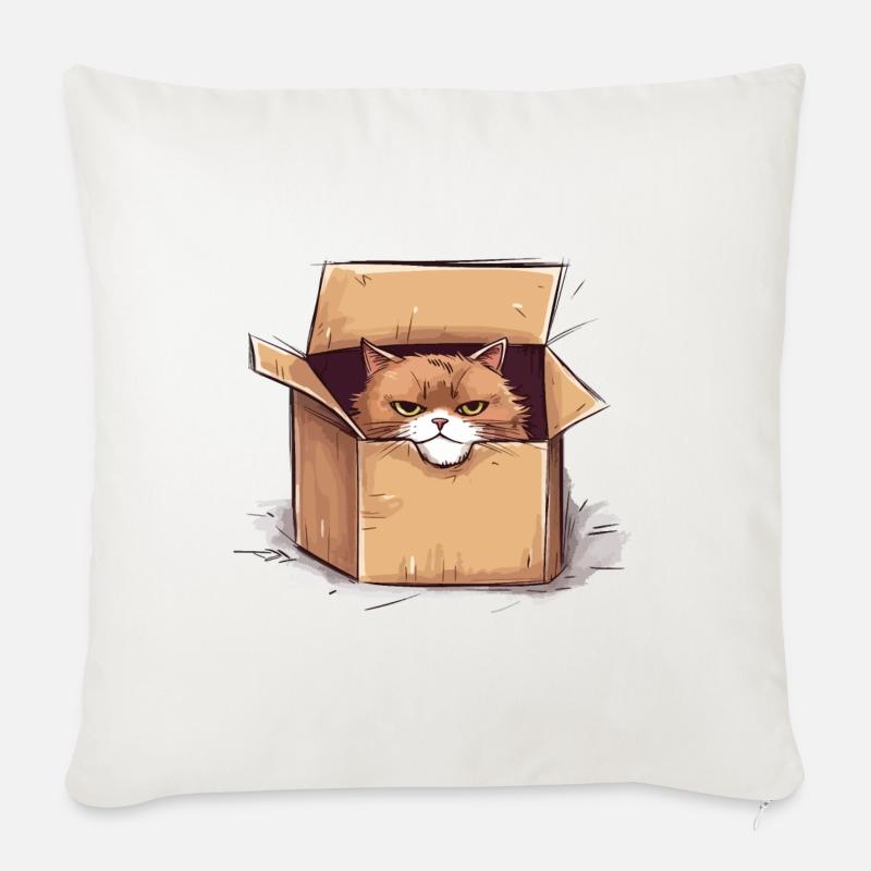 Katze Mürrisch Grantig Griesgrämig Sitzt Im Karton - Sofakissen mit Füllung 45 x 45 cm - Naturweiß 