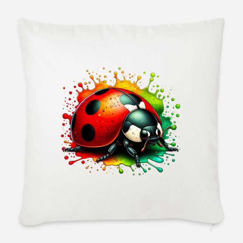Marienkäfer - Sofakissen mit Füllung 45 x 45 cm - Naturweiß 