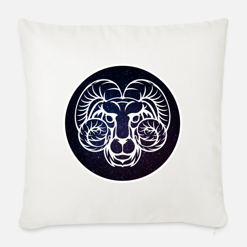 Signe du zodiaque Bélier - Coussin et housse de 45 x 45 cm - blanc nature