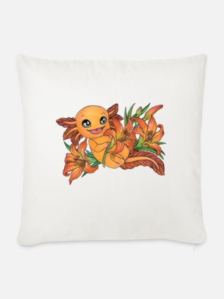 Niedliches Axolotl mit Lilie Blume Sommer Urlaub - Sofakissen mit Füllung 45 x 45 cm - Naturweiß