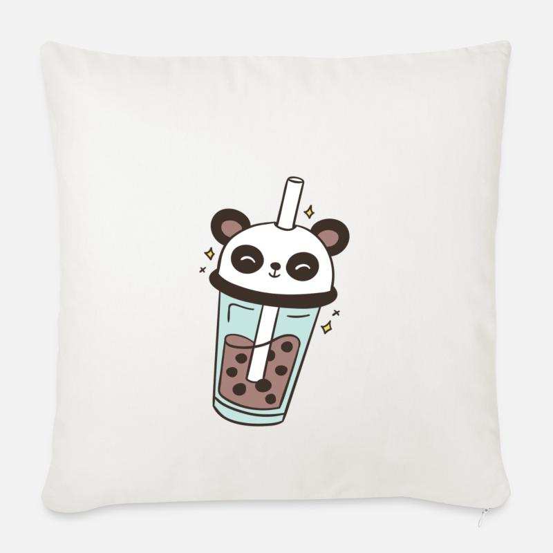 Panda Bubble Tea Pandabär Bubbletea - Sofakissen mit Füllung 45 x 45 cm - Naturweiß 