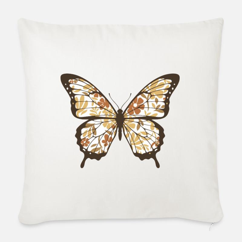 Papillon aux ailes de fleurs - Coussin et housse de 45 x 45 cm - blanc nature