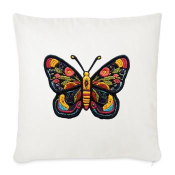 Papillon coloré en style broderie – Boho Patc - Coussin et housse de 45 x 45 cm - blanc nature - Devant