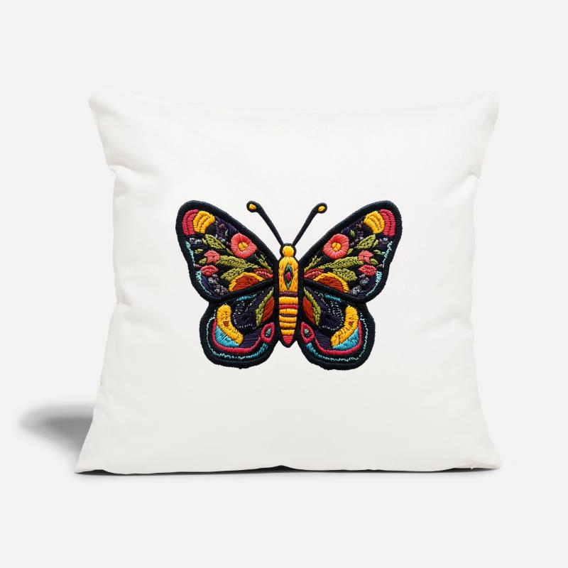 Papillon coloré en style broderie – Boho Patc Coussin et housse de 45 x 45 cm