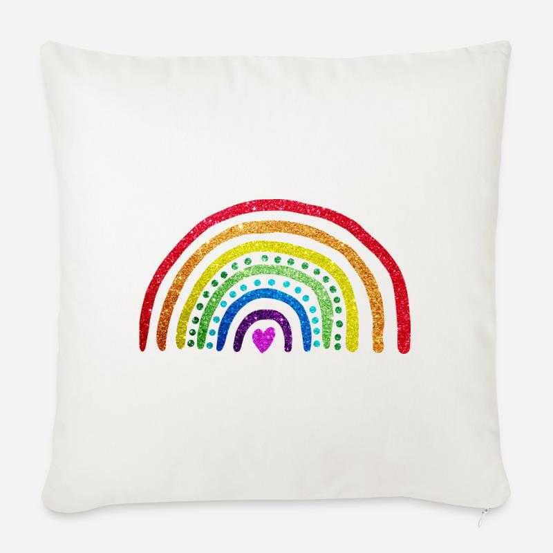 Regenbogen-Glitzer - Sofakissen mit Füllung 45 x 45 cm - Naturweiß 