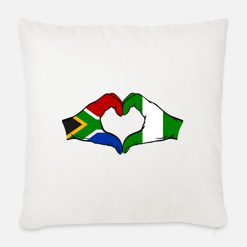 Sydafrika Nigeria Flag Hænder Hjerte Form - Sofapude med fyld 45 x 45 cm - naturhvid