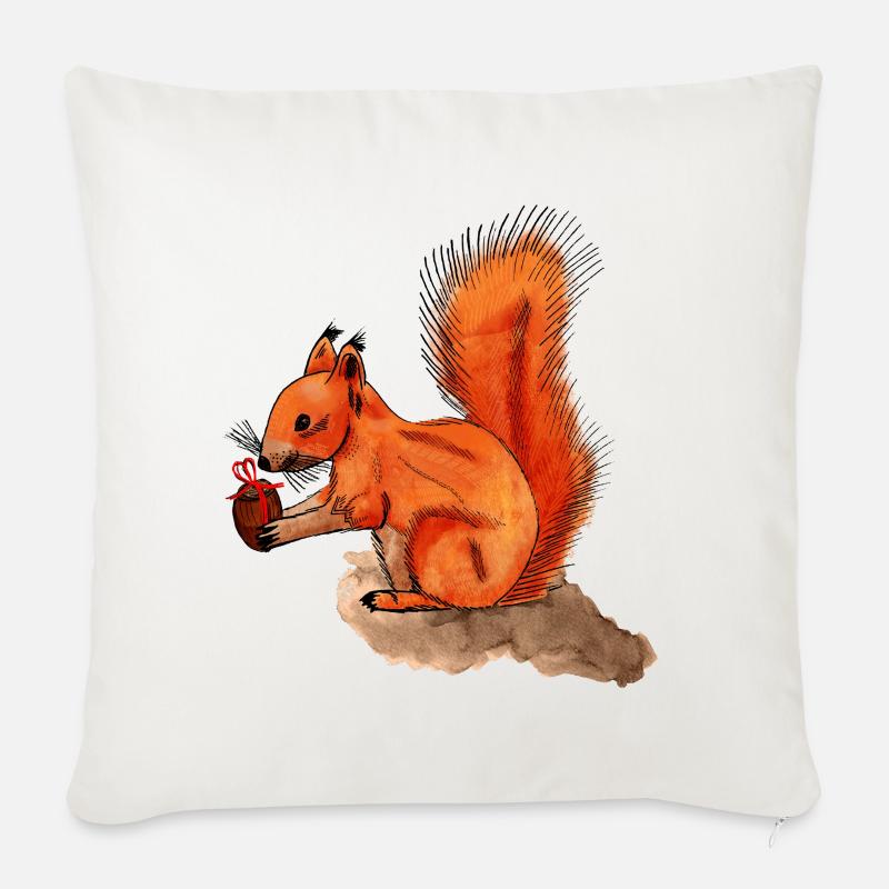 Eichhörnchen mit Geschenk - Sofakissen mit Füllung 45 x 45 cm - Naturweiß 