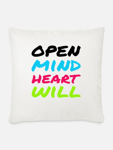 Open Mind, Heart & Will – Achtsamkeits-Statement - Sofakissen mit Füllung 45 x 45 cm - Naturweiß
