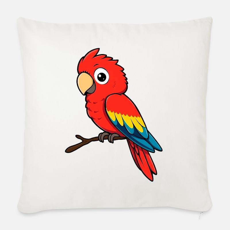 Perroquet Ara rouge - Coussin et housse de 45 x 45 cm - blanc nature