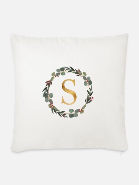 Personalisierbar Monogramm S Kranz - Sofakissen mit Füllung 45 x 45 cm - Naturweiß