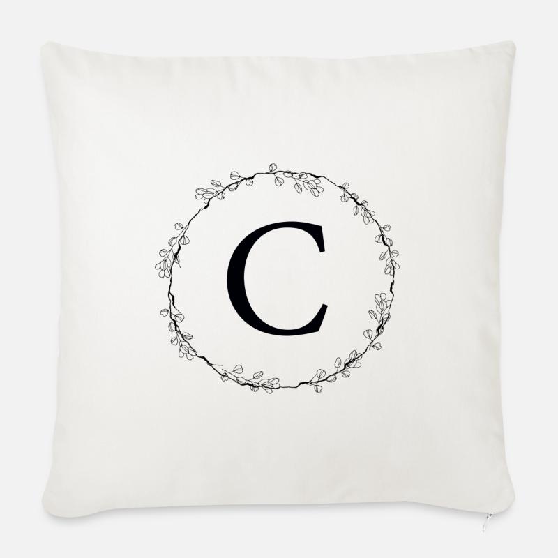 Monogramm C Kranz personalisierbar - Sofakissen mit Füllung 45 x 45 cm - Naturweiß 