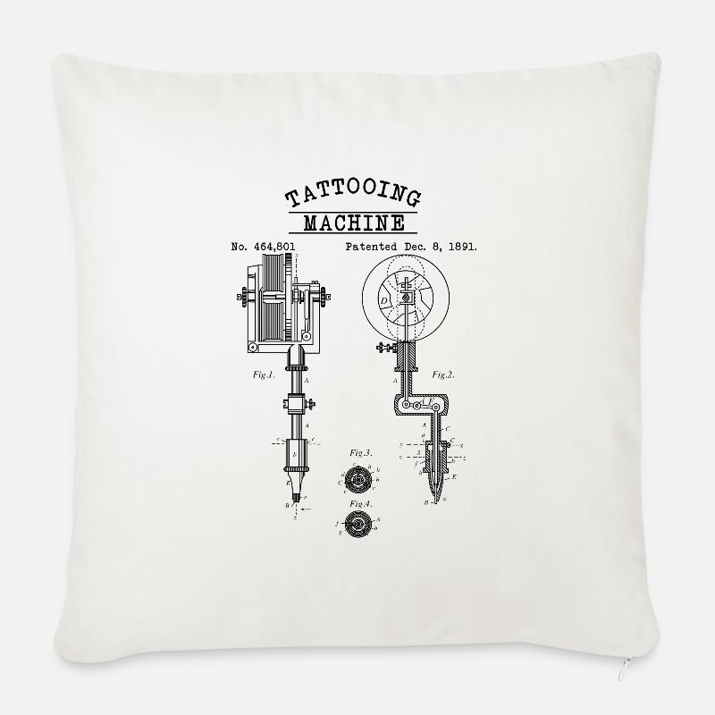 Tattooing Machine - technical drawing needle - Sofa pillow with filling 45cm x 45cm - natural white