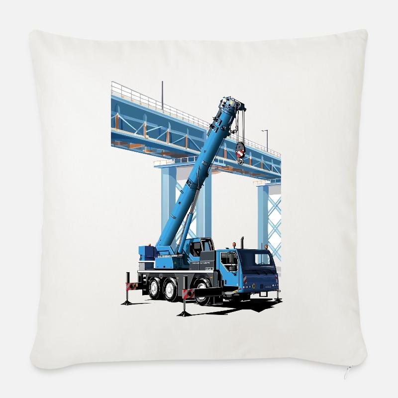 Mobile crane assembles bridge sections - Sofa pillow with filling 45cm x 45cm - natural white