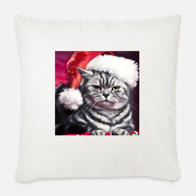 Chat de Noël - Coussin et housse de 45 x 45 cm - blanc nature