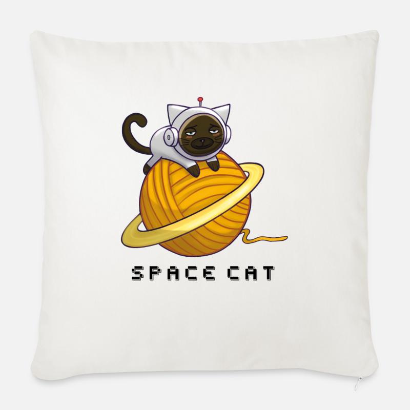 Chat de l’espace - Coussin et housse de 45 x 45 cm - blanc nature
