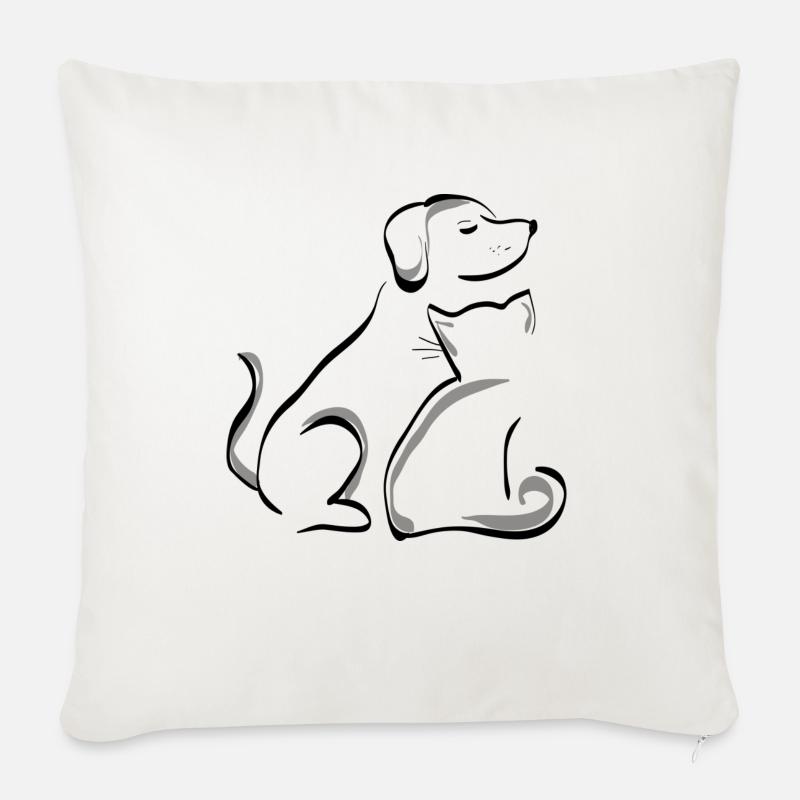 chien chat - Coussin et housse de 45 x 45 cm - blanc nature