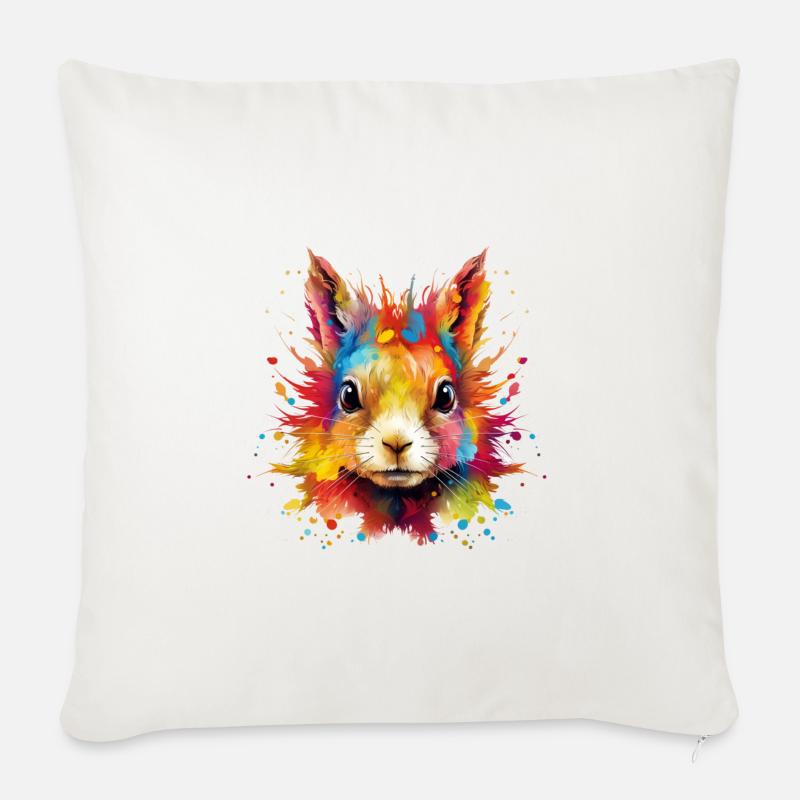 Buntes Eichhörnchen - Sofakissen mit Füllung 45 x 45 cm - Naturweiß 