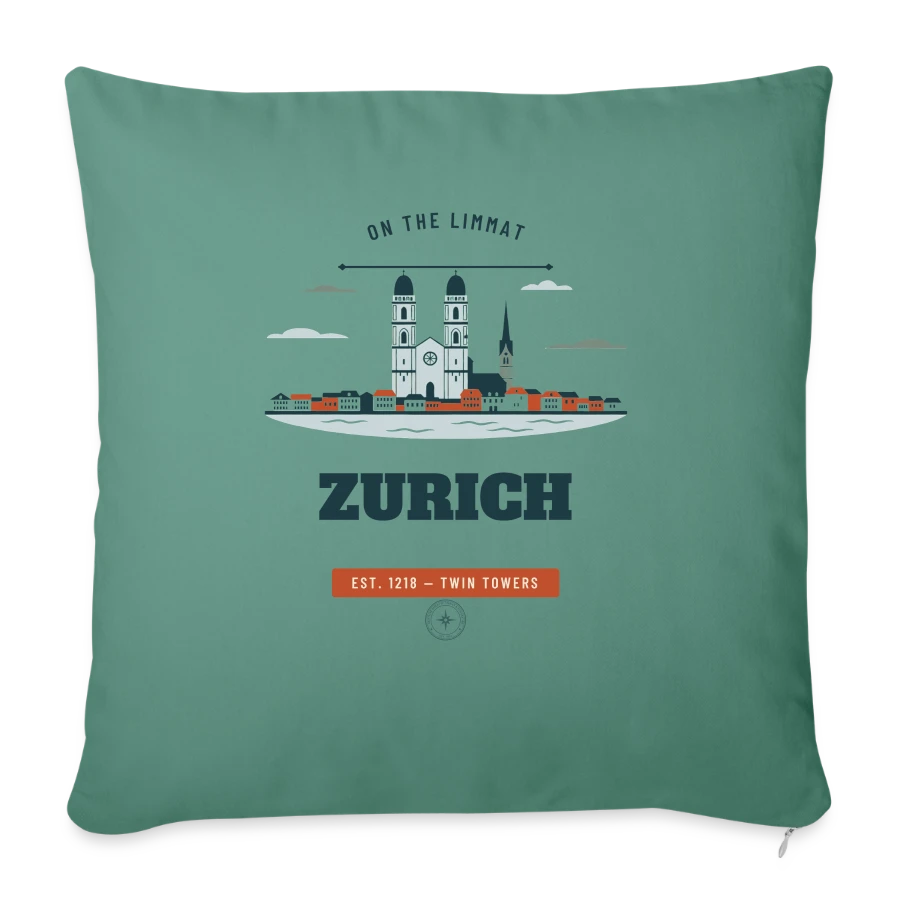Zurich badge on a sofa pillow with filling 45cm x 45cm, cypress green, front