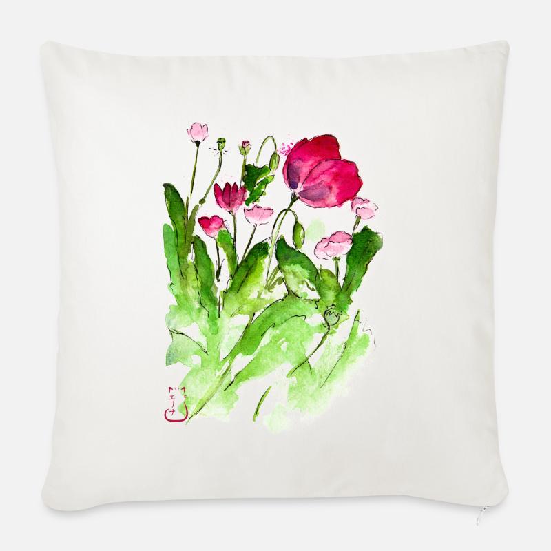 Mohnblumen - Sofakissen mit Füllung 45 x 45 cm - Naturweiß 
