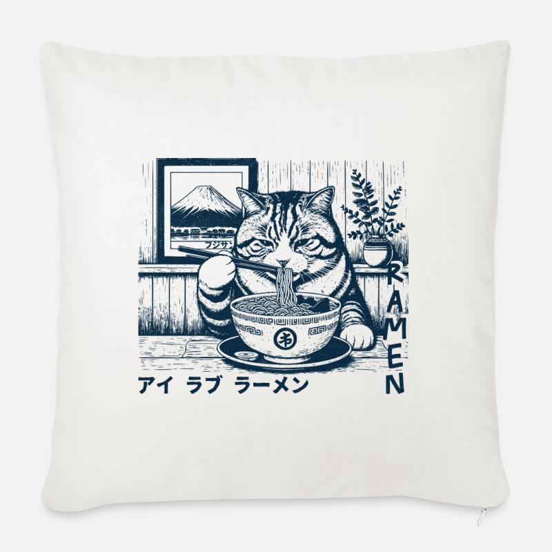 Ramen Katze - Sofakissen mit Füllung 45 x 45 cm - Naturweiß 