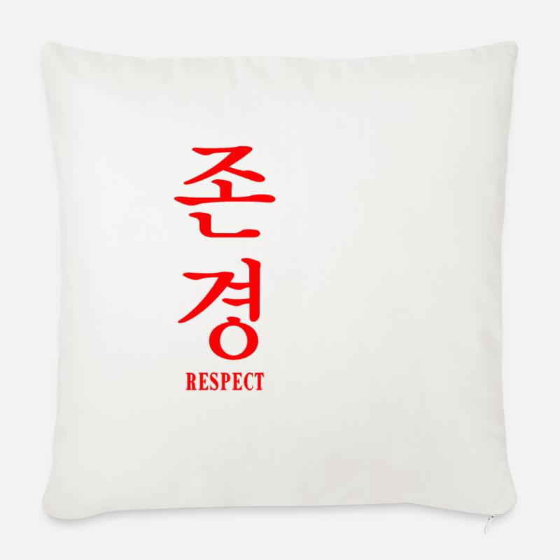 Respect en coréen - Coussin et housse de 45 x 45 cm - blanc nature