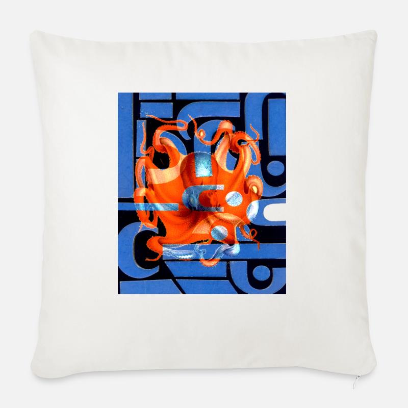 Creativ Pieuvre Bleu Océan Orange Art abstrait - Coussin et housse de 45 x 45 cm - blanc nature