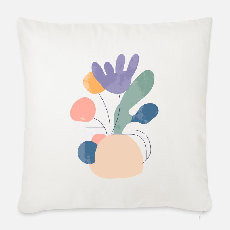 Composition florale abstraite - Moderne - Coussin et housse de 45 x 45 cm - blanc nature