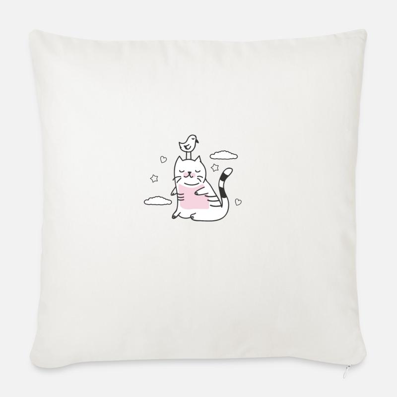 oiseau dans le chat - Coussin et housse de 45 x 45 cm - blanc nature
