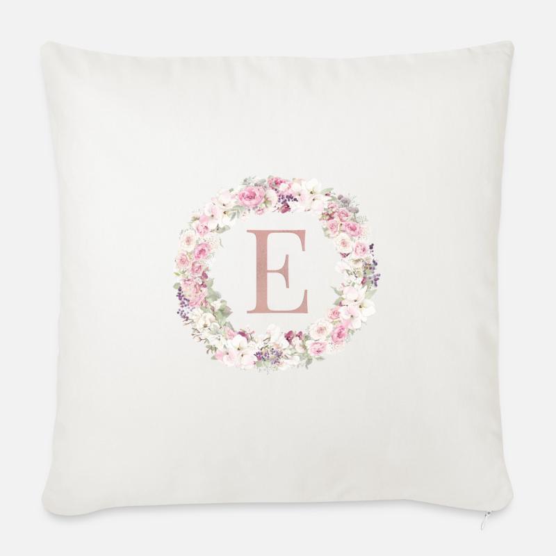 Monogram E-krans, der kan tilpasses - Sofapude med fyld 45 x 45 cm - naturhvid