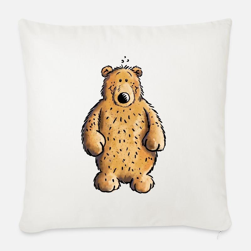 Dicker Braunbär - Bär - Teddy - Comic - Sofakissen mit Füllung 45 x 45 cm - Naturweiß 