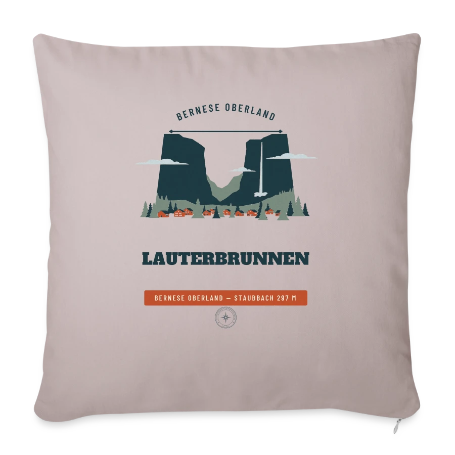 Lauterbrunnen badge on a sofa pillow with filling 45cm x 45cm, light taupe, front