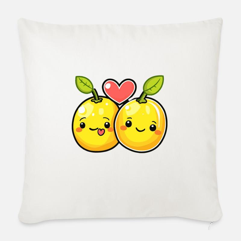 Zitrone Paar Liebe Herz Comic - Sofakissen mit Füllung 45 x 45 cm - Naturweiß 