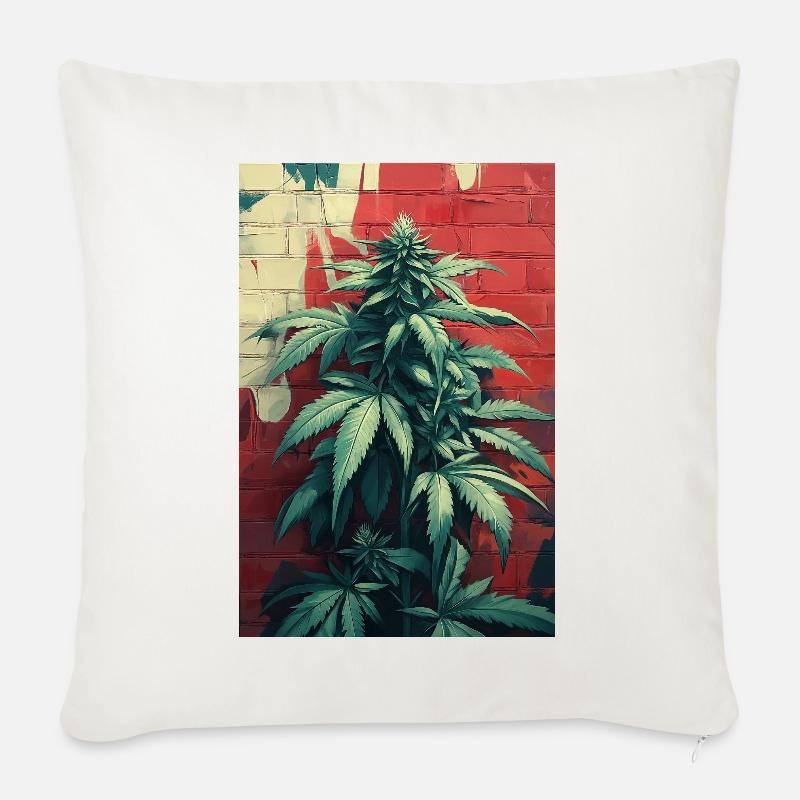 Graffiti de cannabis Mur Vert - Coussin et housse de 45 x 45 cm - blanc nature