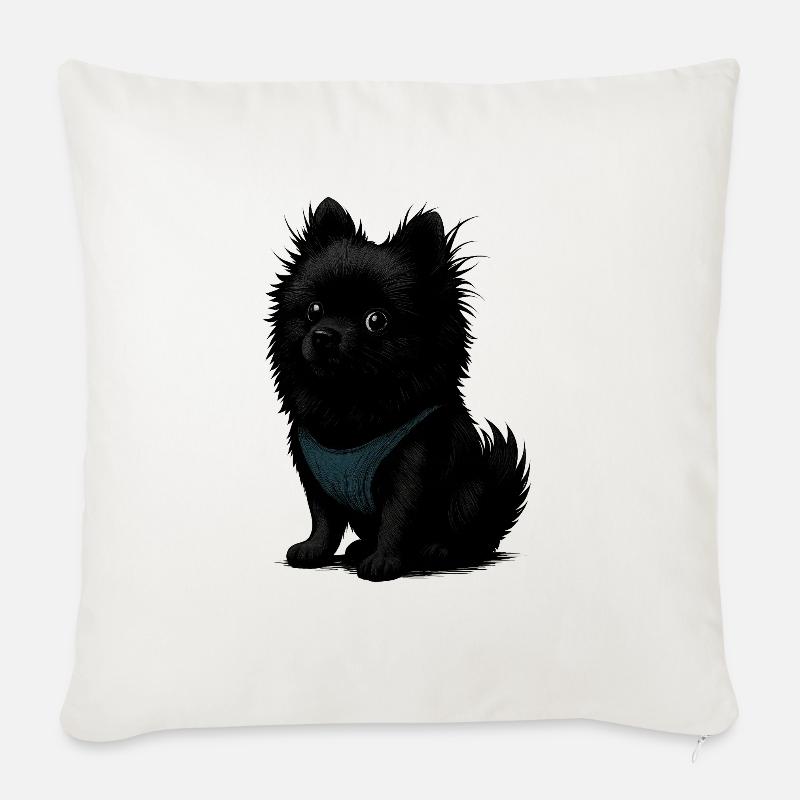 Schwarzer Spitz Hund mit blauer Weste - Sofakissen mit Füllung 45 x 45 cm - Naturweiß 