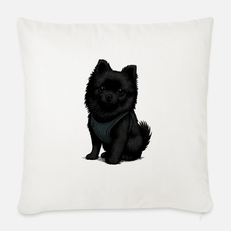 Schwarzer Spitz Hund mit Süssenblick - Sofakissen mit Füllung 45 x 45 cm - Naturweiß 