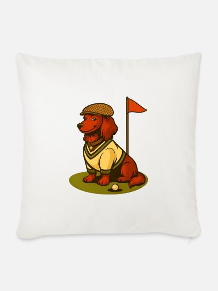 Golf Dackel im Retro-Outfit mit Fahne. - Sofakissen mit Füllung 45 x 45 cm - Naturweiß 