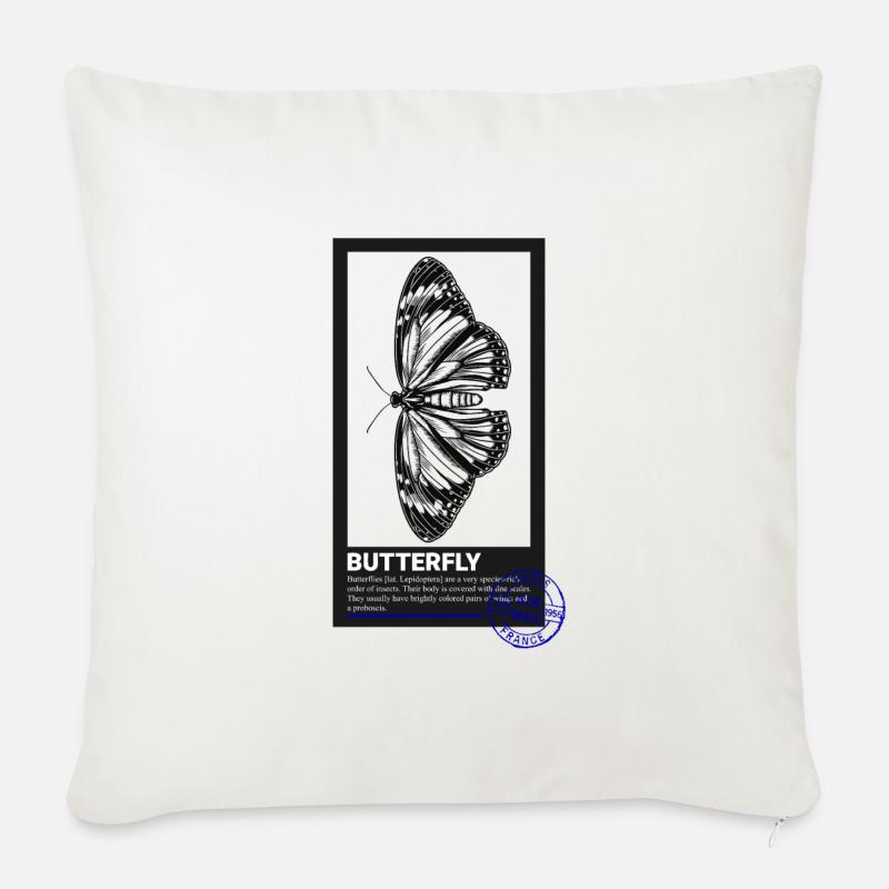 Timbre-poste papillon - Coussin et housse de 45 x 45 cm - blanc nature