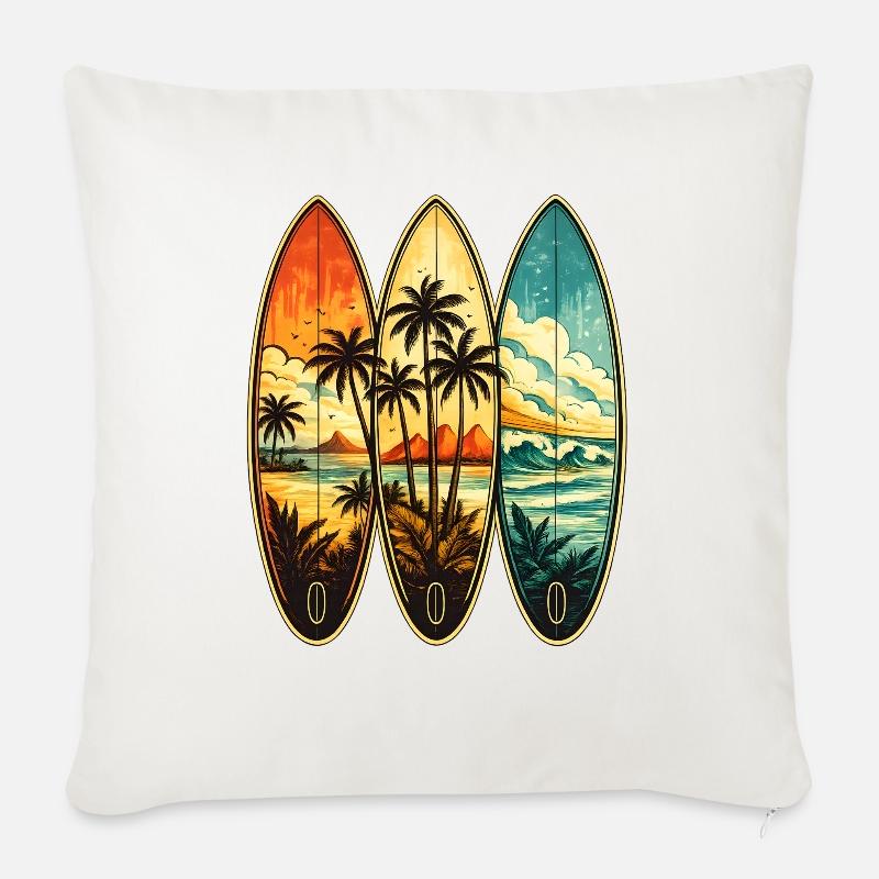 Tropical Surf Triptych - Sofa pillow with filling 45cm x 45cm - natural white