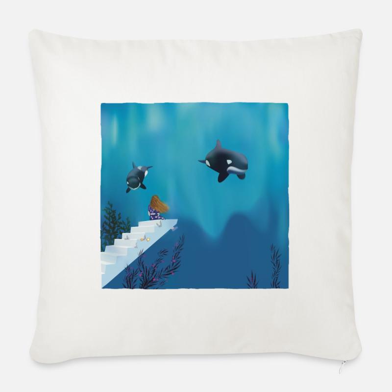 OrcasMaid - Coussin et housse de 45 x 45 cm - blanc nature