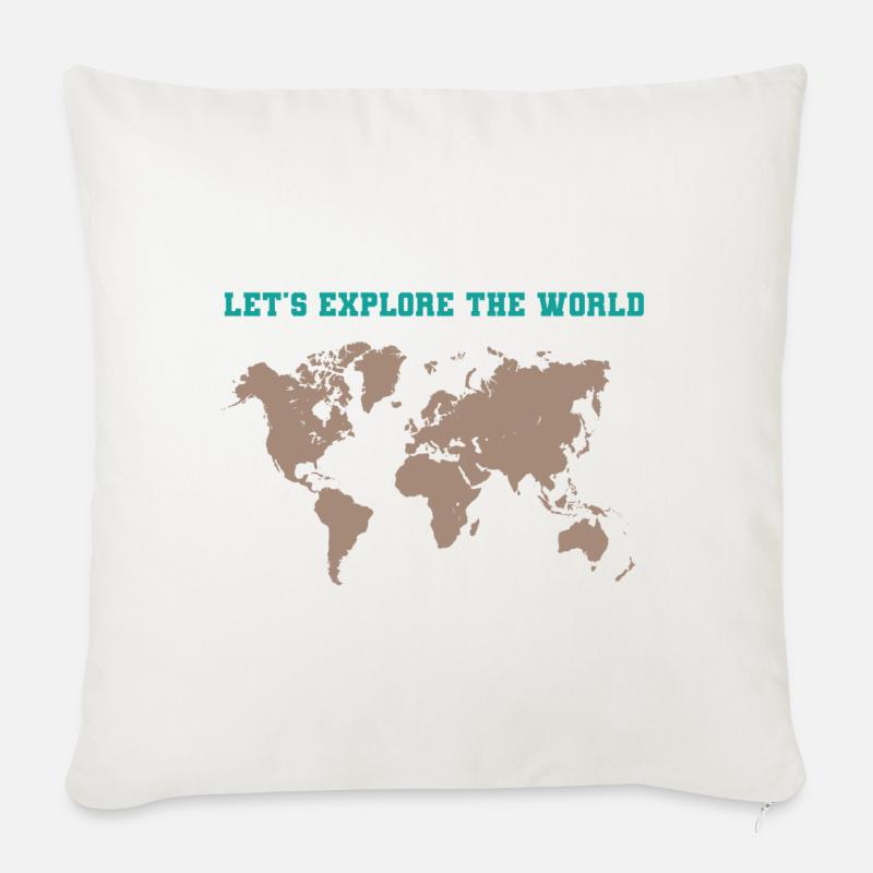 Explorons le monde - Coussin et housse de 45 x 45 cm - blanc nature