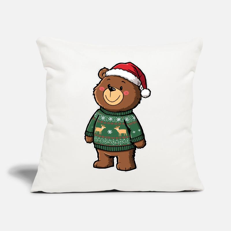 Ours mignon avec pull de Noël Coussin et housse de 45 x 45 cm