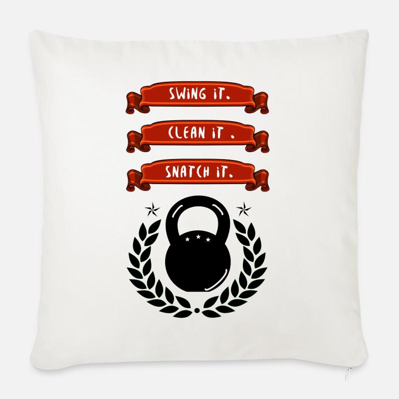 Kettlebell Commandements Swing Clean Snatch Gym - Coussin et housse de 45 x 45 cm - blanc nature